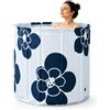 Wellzenith Vasca da bagno pieghevole per adulti, 70 x 65 cm, portatile, profonda, per acqua calda e fredda, con tubo di scarico e cuscino per seduta, vasca da bagno pieghevole salvaspazio (bianco)