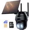 COOAU 4G Telecamera Esterno con SIM e pannello solare | 64GB SD, Telecamere Batterie Senza Fili ,360°PTZ Videocamera Sorveglianza,Visione Notturna a Colori,Audio Bidirezionale ,IP66