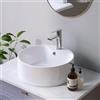 Aqualavos Lavabo da bagno rotondo, 41 x 41 x 15 cm, lavabo da appoggio per WC degli ospiti, lavabo in ceramica, bordo ultrasottile, con troppopieno e foro per rubinetto (centrale), bianco