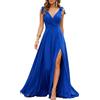 Generic Maxi abito da donna in chiffon con scollo a V e spalline con fiocco e spacco alto formale