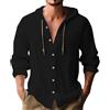 FNKDOR Camicia in lino da uomo, a maniche lunghe, con cappuccio, bottone, casual, in lino, per il tempo libero, con tasca sul petto