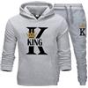 Agiyenna Coppia Felpa con Cappuccio Set Uomo Donna Due Pezzi Tuta per Il Tempo Libero King Queen Pullover con Tasche Felpa con Cappuccio + Pantaloni Tuta da 2 Pezzi