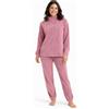 Vionara Home Pigiama Donna Invernale in Caldo e Morbido Coral Fleece, Set Pigiama in Pile, Collo Alto con 3 Bottoni, Ideale per Le Notti Fredde
