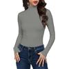 Cuptacc Maglia a maniche lunghe da donna, basic, a collo alto, a costine, tinta unita, slim fit, elasticizzata, morbida e confortevole, per casa, tempo libero