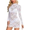 Avidlove Vestito Donna Corto Maniche Lunghe Elegante Mini Abito Pizzo | Tessuto in Pizzo Floreale, Trasparente Tubino collo alto, Bodycon Abiti Cocktail, Boudoir Rave Party Festival Outfit Clubwear