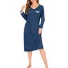 Wikoan Camicia da Notte da Donna in Cotone Lunghe S-XXL | Camicia da Notte da Donna a Maniche Lunghe in Pizzo con Scollo a V e Pizzo e Tasche