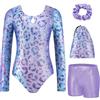 Arshiner Body da Ginnastica Ragazze Ginnastica Leotards Body Danza Bambini | Maniche Lunghe Ginnastica Leotards 4 Pezzi Bambina con Pantaloncini Tutina Intera Borsa e Fascia per Danza Balletto 3-12 Anni