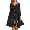 Generisch Abito estivo da donna, lungo, 2 pezzi, in chiffon, con scollo a V, lunghezza al ginocchio, per feste, per matrimoni, matrimoni, eleganti, con cardigan, da sera