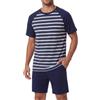 Bresdk Pigiama Uomo Estivo Cotone Scollo V a Righe con Shorts | Set da riposo con top morbido a manica corta e fondo corto abbinato, fresco per notti calde estive, viaggio e casa