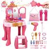 deAO Postazione Trucco Bambina con Specchio Magico e Sgabello (Rosa) | Toeletta Giocattolo, con Luci e Suoni, Specchiera Principessa, Bacchetta Magica, Accessori da Trucco per Bambine, 3+ Anni