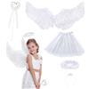 TZQFROCE Costume da angelo per bambini, bianco e nero, con ali d'angelo, con alone e bacchetta magica, per Halloween, carnevale, cosplay, feste, 60 cm