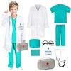 HIULLEN 9 Pezzi Kit Dottore per Bambino, Valigetta Dottore Bambini con Vero Stetoscopio, Camice da Medico e Borsa da Medico, Medico Bambini di Gioco di Ruolo Regalo per Bambini e Ragazze Ragazzi