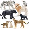 TOYMANY Set di 8 personaggi di animali selvatici di grandi dimensioni | leone bianco, tigre bianca, ghepardo, pantera nera con cuccioli, topper per torta di Natale e compleanno, giocattolo regalo
