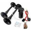 YYDA833 YIYIDA Clacson per Auto Cromo Zinco 150DB 24V Altoparlante Nero Doppio Tubo con Pompa d'Aria per Camion, Van, Barca, Moto