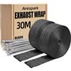 Arespark Arspark - Nastro isolante termico in fibra di vetro, 30 m, con 24 fascette in acciaio inox, isolamento termico, per auto e moto, collettore di scarico, camino, stufe a legna e stufe da campeggio