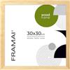 FRAMAI® Cornice portafoto 30x30 - Cornice in vero legno naturale con plexiglas infrangibile, sistema di sospensione e espositore
