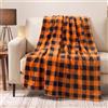PAVILIA Coperta in pile nero e arancione a quadri per divano, morbida coperta in flanella di Halloween per divano, coperta autunnale a quadri arancioni, calda e accogliente coperta per letto, regalo