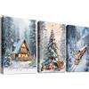 HALFLEMART 3Pcs Stampa su tela Con Cornice Albero di Natale Pittura Poster Slitte e Regali Treno Rosso Quadri su tela Quadri Moderni Soggiorno Camera da Letto Corridoio Stampe da Parete 30x40cm x3