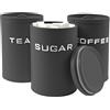 SUPPUIMNT 3 contenitori per tè, caffè, zucchero, in metallo, con coperchio ermetico, piano di lavoro, per caffè rotondo con coperchio per fagioli, spezie, cereali, cucina (nero)