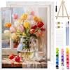 MOTGOM Dipingere con i Numeri Adulti con Telaio, Vaso di Tulipani fai da te Quadri da Dipingere con i Numeri Adulti, Pittura Adulti Decora la Casa Regalo 25×35cm