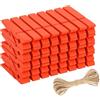 jijAcraft Mollette in legno arancione da 7 cm: grandi mollette in legno per contrassegnare, 50 mollette per foto per fai da te, mollette in legno con 10 m di corda di iuta per organizzazione, progetti