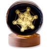 TENET Sfera di Cristallo 3D con Base in Legno, Lampada LED da Notte, Decorativa Illuminazione d'Atmosfera (CUBO DI METATRON)
