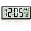 Mee 2ou Orologio da Parete Digitale 16 Pollici LCD a batteria con allarme | Decorativo, grandi cifre leggibili, sveglia, data, calendario, temperatura, Per anziani, camera, soggiorno, cucina, Nero
