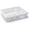 FlashPrix Scolapiatti con vassoio, scolapiatti in plastica resistente, per cucina, compatto, grande capacità, 48 x 38 x 9 cm, bianco