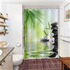Uiiooazy Tenda Doccia Antimuffa 150x200cm Bambù Spa Foglie Verde Pietra Zen | Tenda Doccia Ciottoli Nero Orchidea Giapponese Impermeabile Tessuto in Poliestere Lavabile per Vasca da Bagno con 10 Anelli