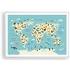 ARTTOR Poster da Parete 100x70 cm Cornice Bianca Bambini Mappa del Mondo 4860 P2W | Animali Mondo Mappa Stampa da Parete Quadro Decorativo Decorazione da Parete Arte Poster Moderno Quadro Decorativo ARTTOR