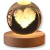 TENET Sfera di Cristallo 3D con Base in Legno, Lampada LED da Notte, Decorativa Illuminazione d'Atmosfera (CUORE)