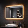 SONNI Specchio da bagno a LED con presa 100 x 60 cm, specchio da bagno con illuminazione, interruttore touch, 3 colori di luce regolabili, dimmerabile, senza appannamento, ingrandimento 3x