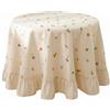Bemonew Tovaglia rotonda increspata tovaglia rotonda in cotone, design floreale ricamato, base albicocca con piccoli fiori gialli, 150 cm
