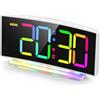 HERMIC Sveglia da Comodino con Display Digitale a 8 Colori, Snooze, 2 Allarme, Luce Notturna RBG a 7 Colori,4 Livelli di Luminosità, Volume Regolabile, Bianco