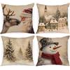 Lanpn 4 Pezzi Federe Cuscini Natalizi Copricuscini Natalizia 60x60cm, Babbo Natale Pupazzo di Neve Retrò Federa Natale Decorativo, Decorazioni Natalizio per Soggiorno Divani Letto in Camera da Letto