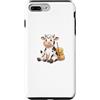 Simpatici Animali della Fattoria Fumetto Custodia per iPhone 7 Plus/8 Plus Simpatica Mucca a Fumetti Seduta con Forcone