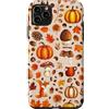 European Fall Preppy Girly Custodia per iPhone 11 Pro Max Estetica autunnale Kawaii Preppy Autunno Arancione Marrone Foglie