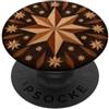 Intarsia Inlay Craft Designs Stella a otto punte con patatine sparse nei toni del marrone PopSockets PopGrip Adesivo