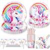 Sunshine smile Set di stoviglie per feste a tema unicorno, 61 pezzi, piatti e bicchieri, set di piatti e bicchieri con unicorno, decorazioni per compleanni, accessori di compleanno