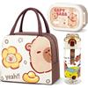 GVMJHYK Capybara Borsa Per Il Pranzo E Bambini Con Bottiglia d'acqua di paglia Capybara e Porta Pranzo,Set Da Pranzo Per La Scuola,Borsa Termica Lunch Bag Al Sacco Cartoni Animati (Capybara 7)