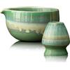 Mabecol Matcha Set da 2 pezzi Matcha Tea Set con ciotola Matcha in ceramica, accessorio minimalista Matcha per principianti, casa, ufficio o come regalo. (Verde)
