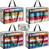 DOUBFIVSY 4 Pezzi Organizer per Filati + Borsa per Uncinetto, 46 x 38 x 23cm Grande Borsa Porta Lavoro a Maglia, Borsa Trasparente per Lana con Doppia Cerniera e Maniglia, Organizzatore Portatile