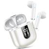 Jesebang Cuffie Bluetooth Jesebang, auricolari wireless con Bluetooth 5.3, auricolari ultraleggeri con microfono HD, audio di alta qualità per lo streaming musicale fino a 30 ore, display LED, resistenza all'acqua IP7, colore bianco