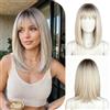 Merkloos Solidchoice - Parrucca sintetica bob con frangia a tendina, colorazione sfumata dorata