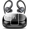Csasan Cuffie Bluetooth sportive, auricolari wireless, colore nero perla