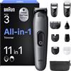 Braun Rasoio Elettrico Barba e Capelli Serie 3, Accessori, AIO3565, Grigio | Rifinitore All-in-One 11in1 con Lama Ultra Affilata, Regolabarba Uomo, 14 Lunghezze, per Viso e Capelli, 50 Min di Autonomia