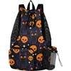 JUNZAN Borsa impermeabile con coulisse per attrezzi da nuoto multi-tasca con | Borsa da palestra leggera in tessuto liscio con coulisse per lo shopping quotidiano breve viaggio Halloween teschio gatto