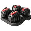GORILLA SPORTS® Set Manubri Regolabili 25 kg 2 x 12,5 kg 11 Livelli | Set manubri regolabili, pesi palestra da 1,5 a 12,5 kg per manubrio, attrezzi palestra casa, base inclusa