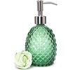 Expibuly Glass Soap Dispenser with Stainless Steel Pump, 12oz Clear Dish Soap/Hand Soap/Laundry Soap/Lotion Dispenser, Refillable Liquid Dispenser for Bathroom Kitchen Shower (Green)