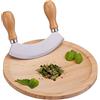 Relaxdays Coltello a Dondolo con Tagliere, per Erbe Aromatiche Bordo Rialzato, Acciaio Inox & bambù, HxD 2x20, Naturale